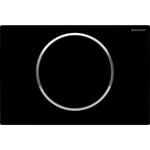 Pulsador serie Sigma10 para descarga interrumpible de Geberit. Plástico, negro/cromado brillante/negro